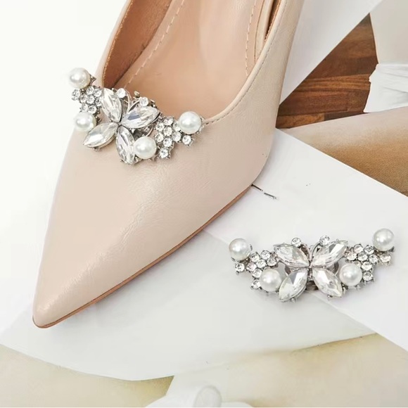 2pc Silver Embellished Rhinestone Shoe Clips – Elegant Crystal Accent for Heels, - Picture 3 of 11